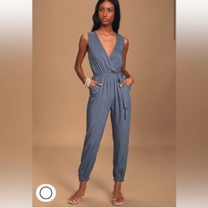 Lulus Take On the Day Denim Sleeveless Surplice Jumpsuit